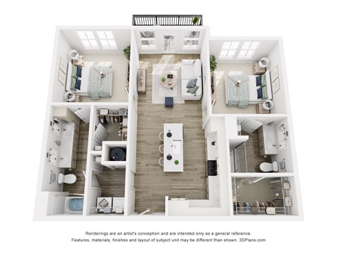 Floor plan for 2 beds, 2 baths, 1026 sqft